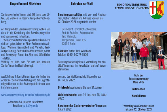 Flyer Seniorenvertretung Tempelhof Schöneberg Aktiv im Alter Mitmachen Kandidatur