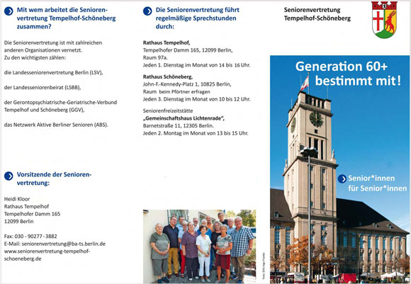 Flyer Seniorenvertretung Tempelhof Schöneberg Aktiv im Alter Generation 60+ bestimmt mit