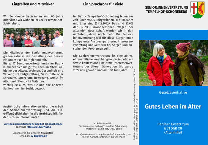 Flyer Gutes Leben im Alter Seniorenvertretung Tempelhof-Schöneberg § 71 SGB XII Altenhilfestrukturgesetz