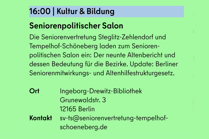 Seniorenvertretung Tempelhof-Schöneberg Steglitz Zehlendorf Seniorenpolitischer Salon