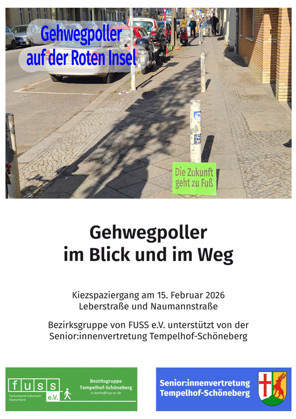 Gehwegpoller im Blick und auf dem Weg Rote Insel Berlin Leberstra&szlig;e naunnstra&szlig;e